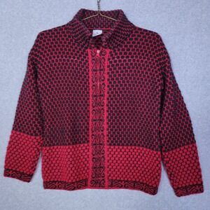 Alpaca Warehouse Red Black Geometric Zip Up Cardigan Sweater Mock Neck Alpaca M
